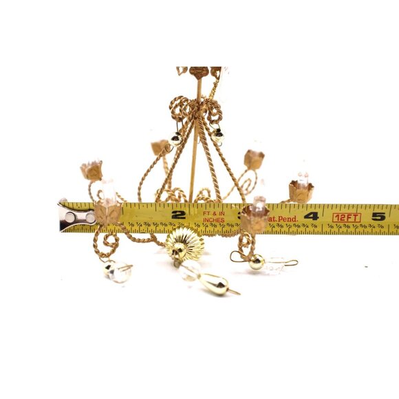 Chandelier Ornate Crystal Bead Ornament Mini Decor Doll House Holiday Gold Tone - Picture 8 of 9